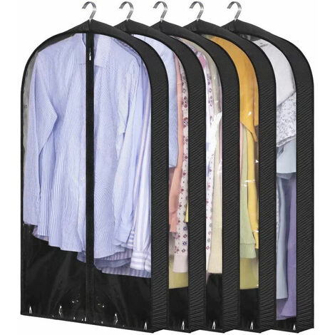 Pochette zippée translucide noire avec pochette pour chaussures 100 x 60 cm, 150 x 60 cm, lot de 4 housses pour ro longues, vestes et costumes.