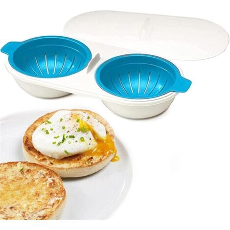Pocheuses à œufs  Draining Egg Boiler, Microwave Egg Poachers, Non-Stick Feature, Eggs Poacher Cup Microwaveable,Double Cup Egg Cooker Egg Steamer Kitchen Gadget, sans BPA Bleu DENUOTOP
