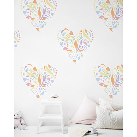 Pochoir, coeurs et cercles, motif floral, amour, 60 cm X 70 cm