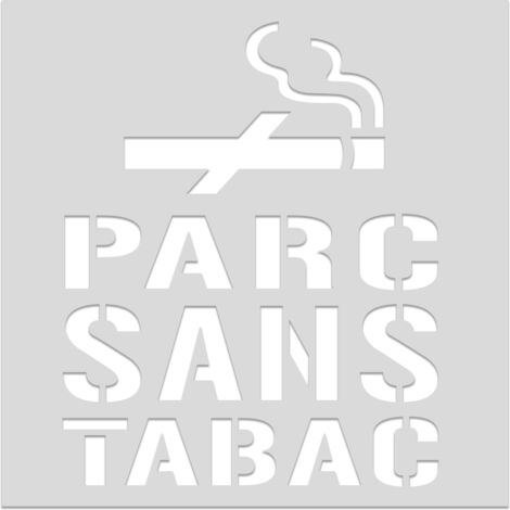 Pochoir de marquage au sol "Parc sans tabac" – Format 800x800 – PVC 5 mm – Décret 2025-582 – avec bombe de peinture blanche – usage extérieur