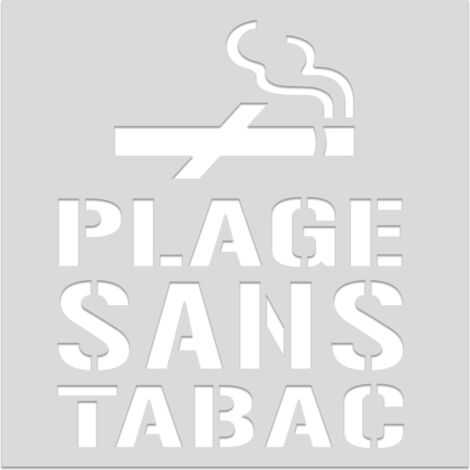 Pochoir de marquage au sol "Plage sans tabac" – Format 600x600 – PVC 5 mm – Décret 2025-582 – usage extérieur
