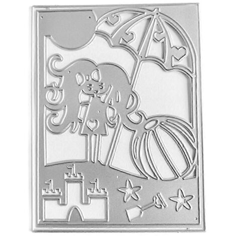 Pochoir en Métal Découpe Embossage "Fille Parapluie" pour Scrapbooking Carte