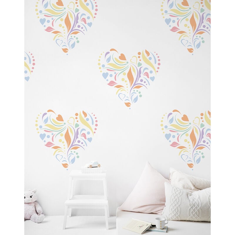 Pochoir, coeurs et cercles, motif floral, amour, 60 cm X 70 cm