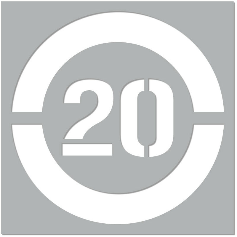 Pochoir Vitesse Limitée (W0215). Pochoir de Marquage au Sol Limitation Vitesse. Taille au Choix. pvc Expansé 5mm - 20 km/h - 1200 x 1200 mm