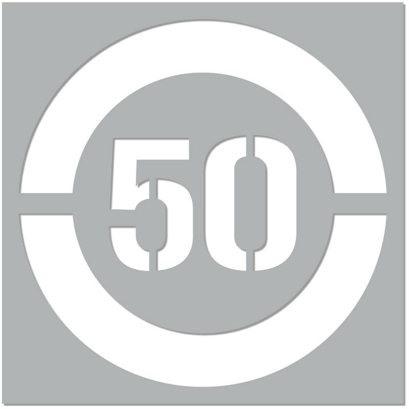 Pochoir Vitesse Limitée (W0215). Pochoir de Marquage au Sol Limitation Vitesse. Taille au Choix. pvc Expansé 5mm - 50 km/h - 1200 x 1200 mm