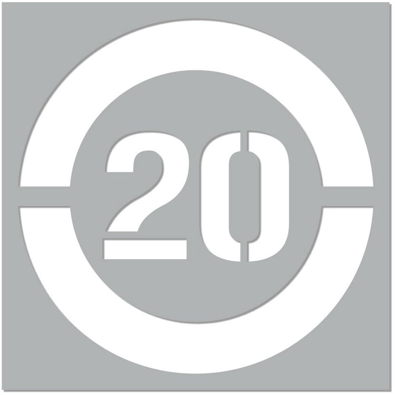 Pochoir Vitesse Limitée (W0215). Pochoir de Marquage au Sol Limitation Vitesse. Taille au Choix. pvc Expansé 5mm - 20 km/h - 800 x 800 mm