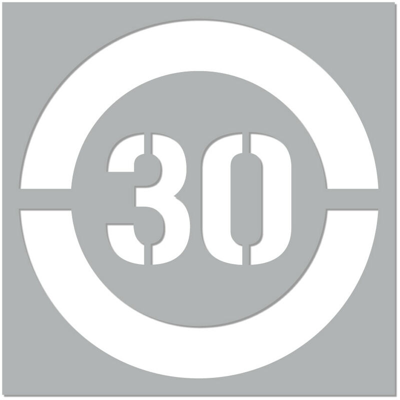 Pochoir Vitesse Limitée (W0215). Pochoir de Marquage au Sol Limitation Vitesse. Taille au Choix. pvc Expansé 5mm - 30 km/h - 300 x 300 mm