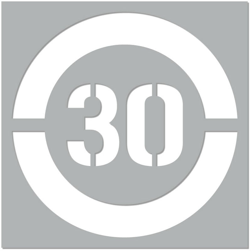 Pochoir Vitesse Limitée (W0215). Pochoir de Marquage au Sol Limitation Vitesse. Taille au Choix. pvc Expansé 5mm - 30 km/h - 600 x 600 mm