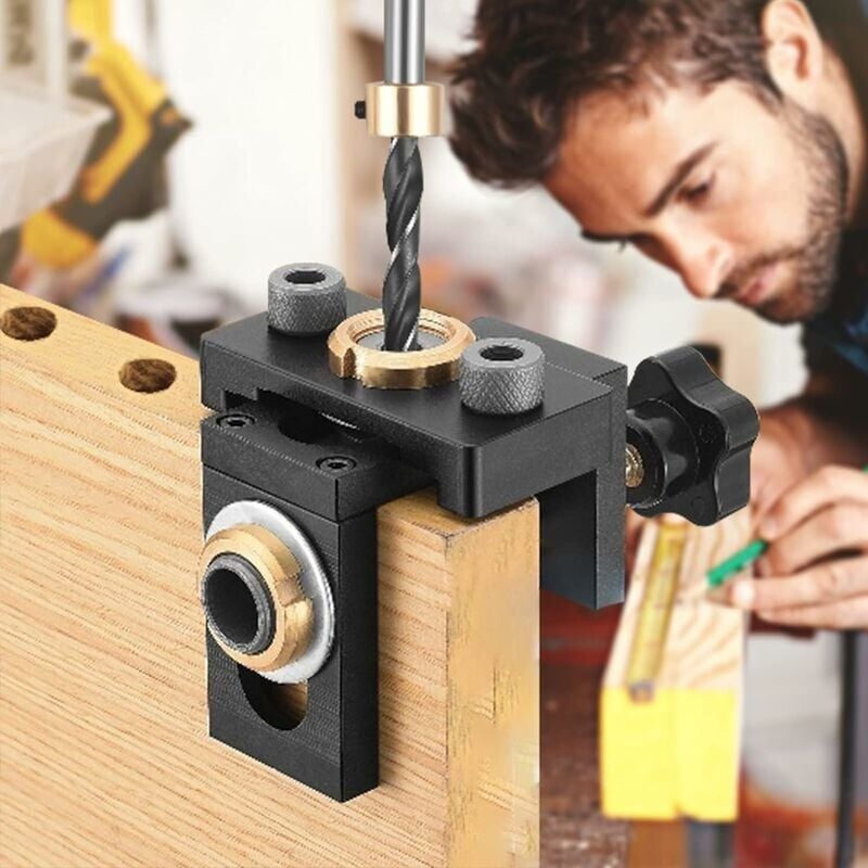 Pocket Hole Jig Kit Tool, 8/10/15 mm 3 in 1 Woodworking Doweling Jig Kit with Positioning Clip Adjustable Drilling Guide Puncher Locator Carpentry