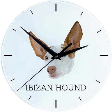 Podenco de Ibiza, Podenco Ibicenco - reloj de pared geométrico con foto e inscripción de la marca Art-Dog