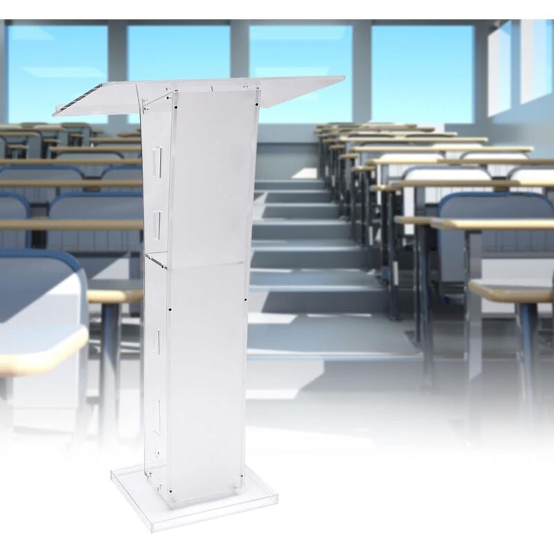 Podium Curve Chaire Podium en acrylique avec étagère de rangement - Pupitre avec plateau incliné pour église, école, bureau