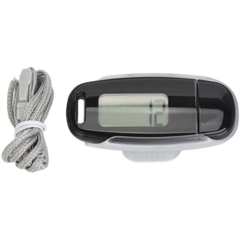 Podomètre portable, léger et précis, rechargeable par USB, avec grand écran LCD et cordon, pour femmes, hommes et enfants (noir).