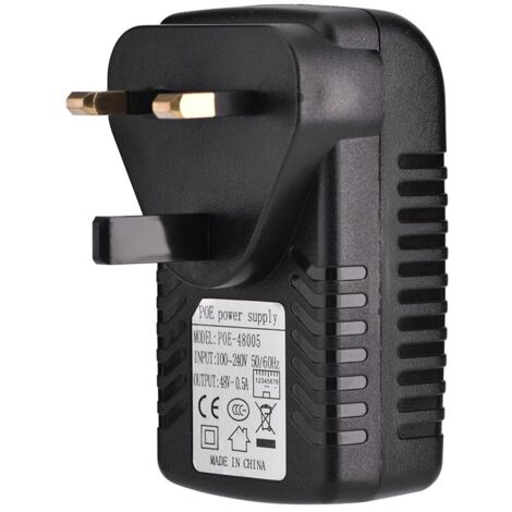 PoE-Netzteil, 48 V, 0,5 A, Wandmontage, PoE-Injektor, Ethernet-Adapter für IP-Überwachungskameras, drahtlose Telefone und Client-Access-Point-Geräte, EU/US/UK-Stecker, Schwarz