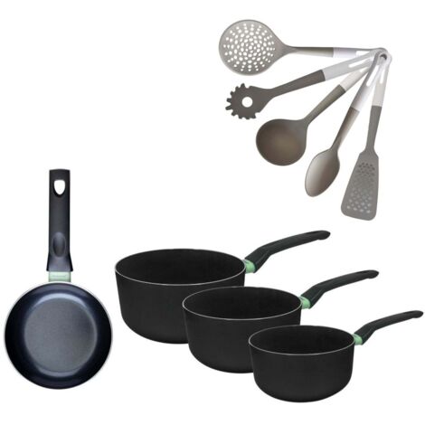 Poêle 16cm et 3 Casseroles 16/18/20cm sans PFAS Fackelmann Brandao avec 5 ustensiles Vario