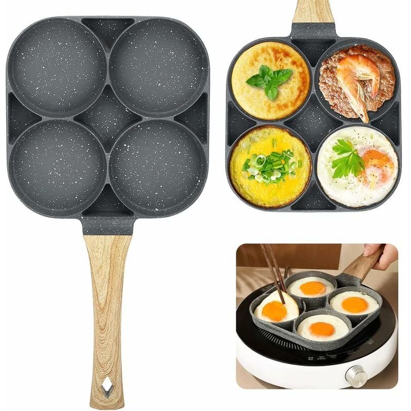 Poêle à 4 Emplacements, Poêle à Crêpes, Petite Poele Oeuf Poêle à Pancakes Antiadhésive en Aluminium pour Petit-déjeuner Oeuf Au Plat Hamburger pour