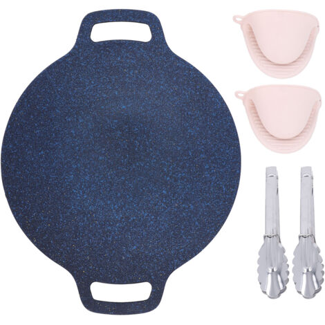 Poêle à BBQ ronde antiadhésive pour réchaud gaz portable, idéale pour camping et plein air.