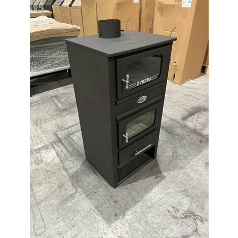 Poêle à bois 10,6 kW – Efficacité 75% – Sortie de fumée 130 mm – Dimensions 1050x470x490 mm – Classe A pour chauffage performant – Zvezda