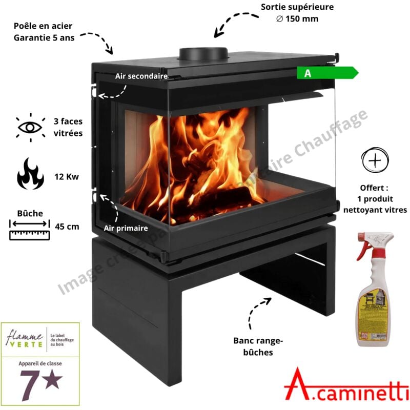 Poêle à bois 3 faces Scandinavian 75 A.Caminetti