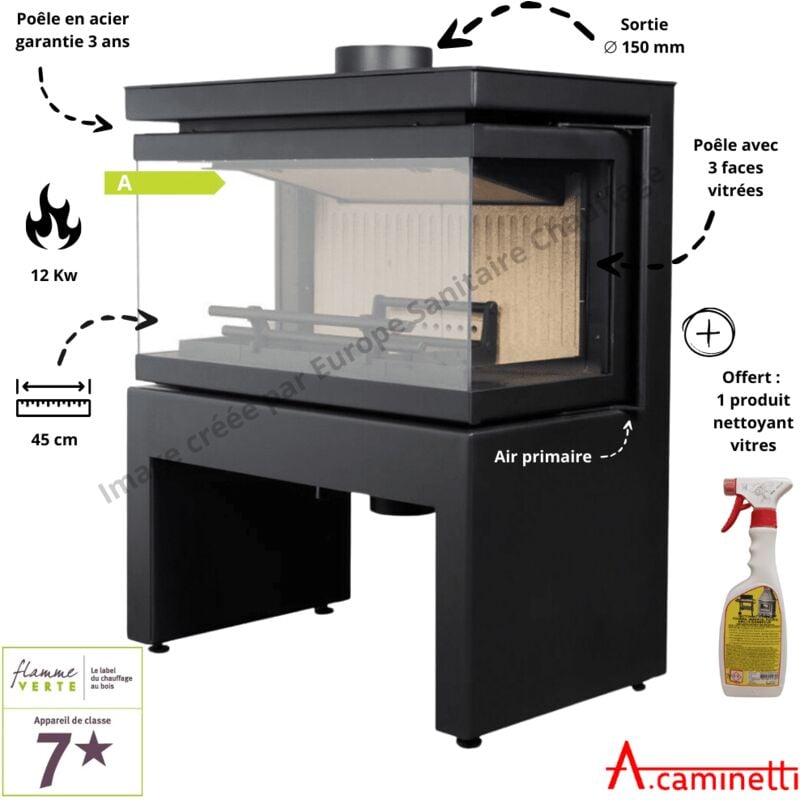Poêle à bois 3 faces Viking 67 A.Caminetti