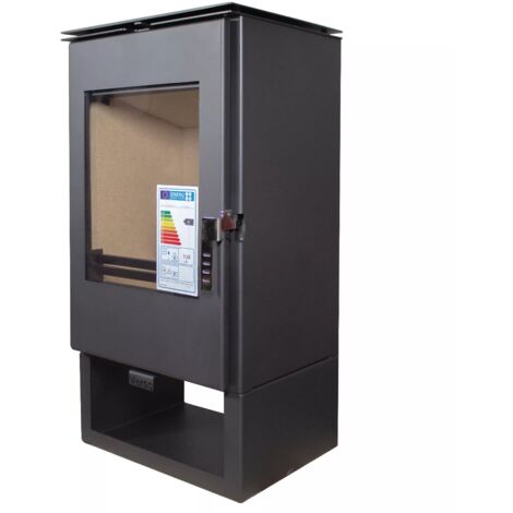Poêle à bois 9 kW – Efficacité 80,2% – Pour pièces jusqu'à 120 m³ – Évacuation des fumées 150 mm – Design compact et élégant – Verso