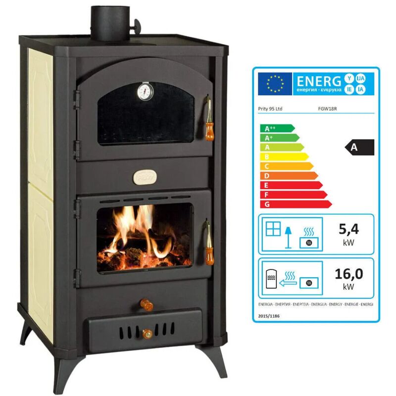 Prity - Poêle à bois avec four pour système de chauffage central. Puissance de chauffage 5 + 18kw. Modèle rétro. Modèle ' fg W18R'