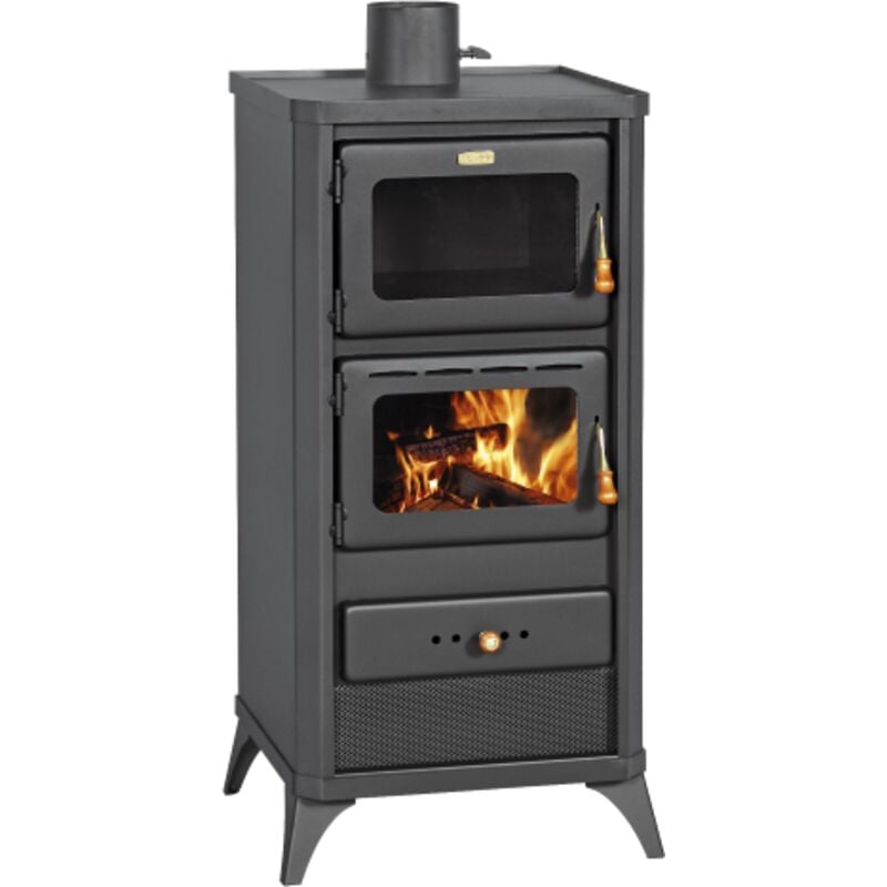Tuttacasa - Poele a' bois avec four fime 12/16 kW en acier noir mat de forte e'paisseur avec vitre ce'ramique 49x46x103 cm volume chauffe' 220 m3