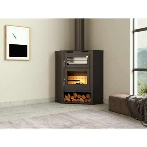 Poêle à bois d'angle ventilé avec four - FIREMATIC Flint 9.5 kW