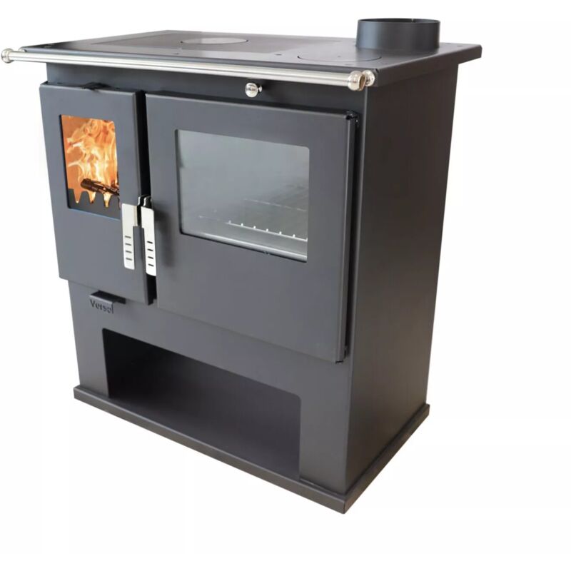 Verso - Poêle à bois de Cuisine cs - 7,7 kW avec Four en Inox et Plaque Supérieure en Métal, Puissance et Fonctionnalité pour Votre Cuisine
