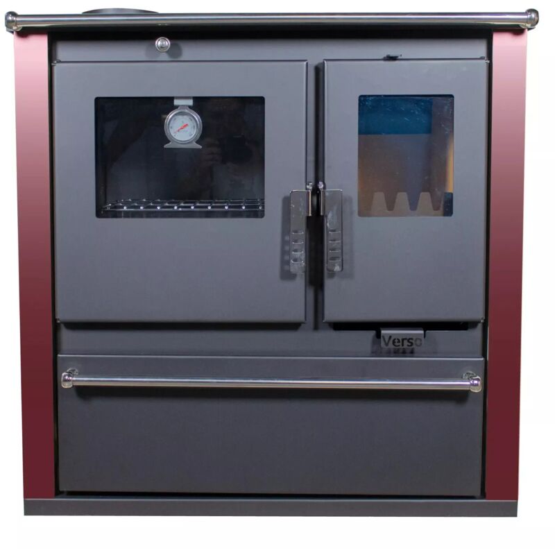 Poêle à bois de Cuisine Verso CS Plus - 7,7 kW avec Panneaux Peints en Noir et Sortie de Fumée Latérale Gauche, Fonctionnalité et Design Moderne