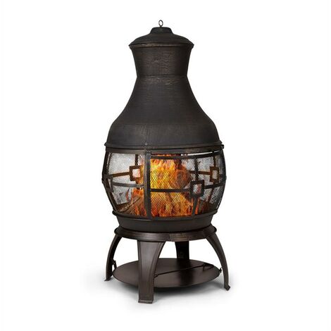 Poêle à bois de jardin - Blumfeldt Titus - Cheminée - foyer Ø 55cm - grill & tisonnier - Braséro - Fonte inoxydable - design antique - Noir - Noir
