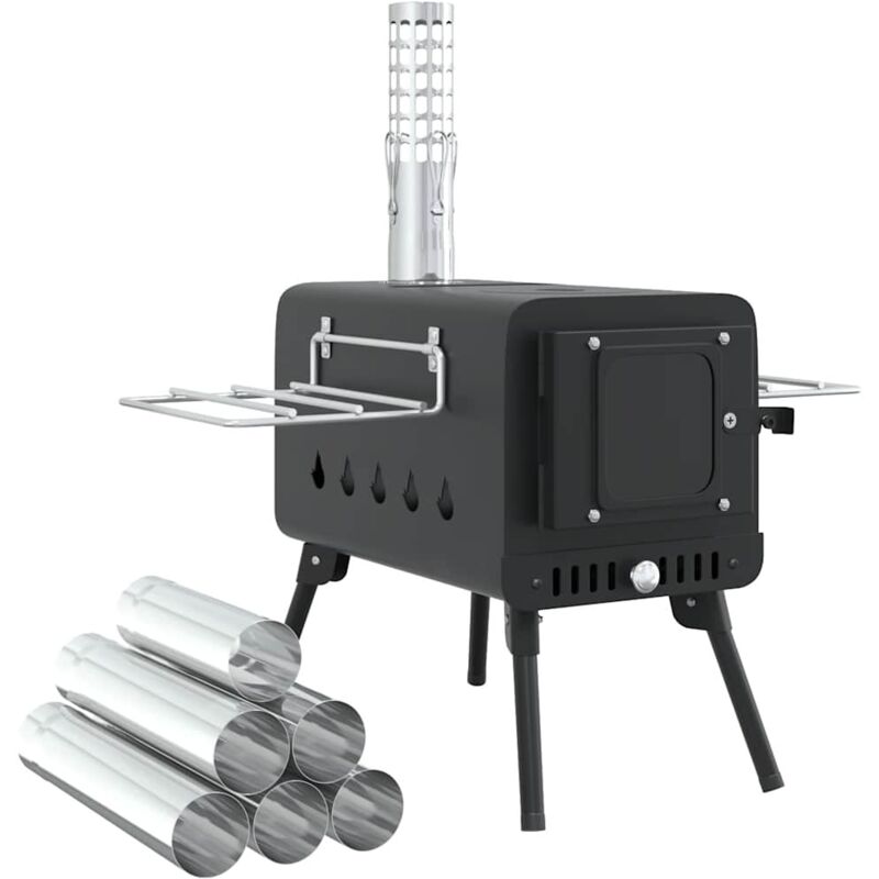 Vidaxl - Poêle à bois de tente et cheminée et pieds pliables noir acier