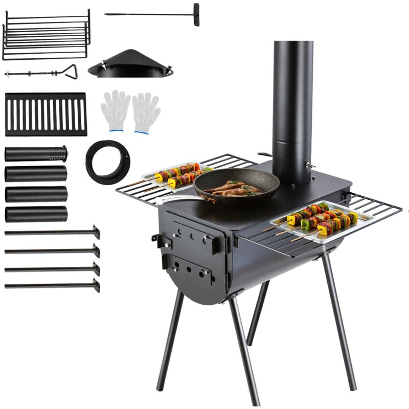 Mophorn - Poêle à bois en alliage d'acier de 118 po, poêle de tente de camping portable avec tuyaux de cheminée et gants, foyer de 3000 po³ pour la