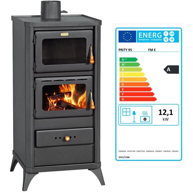 Prity - Poêle à bois avec four. Modèle rétro avec jambes. Puissance de chauffage de 12 kW. Modèle ' fme'