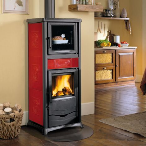 La Nordica Extraflame – Poêle à bois en fonte 11,1 kW – Capacité de chauffage jusqu'à 318 m² – Évacuation des fumées arrière – Couleur bordeaux