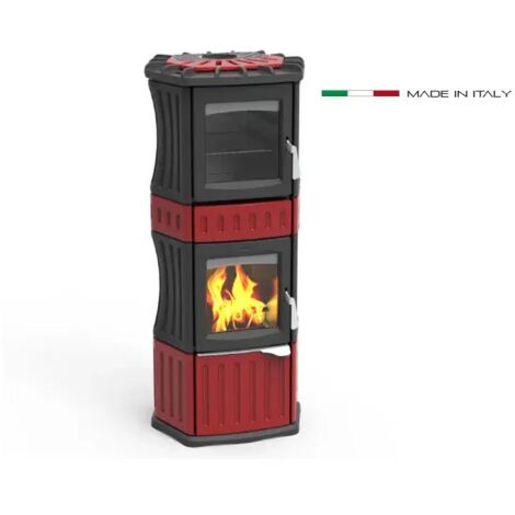 Poêle à bois Lincar Monella 185 avec four puissance 10.6Kw couleur rouge