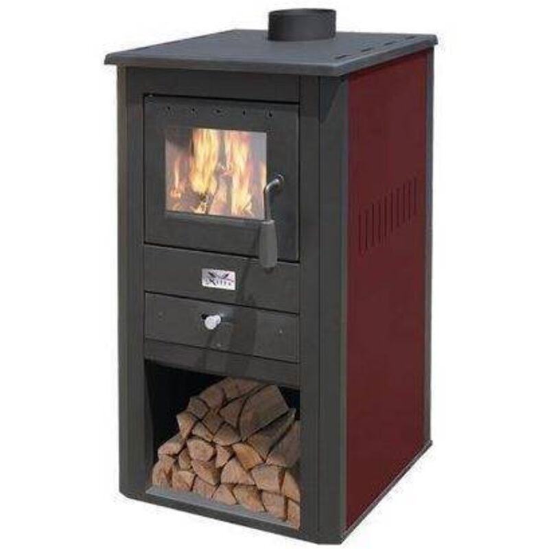 Mille Srl - Poele a' bois mode'le 'pallade' 10.7kw couleur noir et bordeaux en acier avec porte de ventilation anti-bue'e