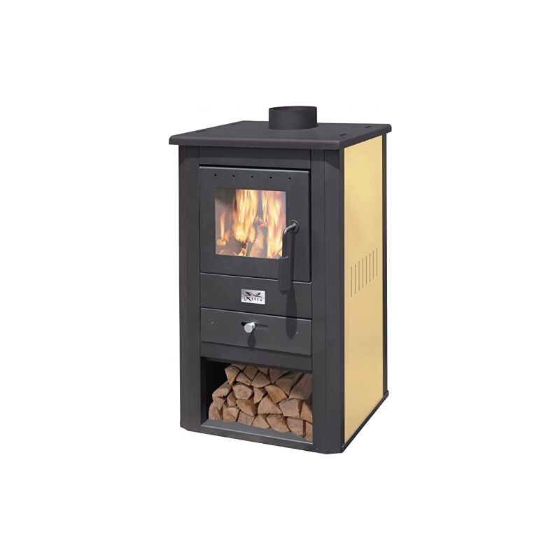 Mille Srl - Poele a' bois mode'le 'pallade' 10.7kw couleur noir et ivoire en acier avec porte de ventilation anti-bue'e