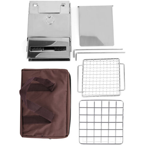 Poêle à Bois Pliable Intégré, Gril BBQ Camping Acier Inoxydable à Broches