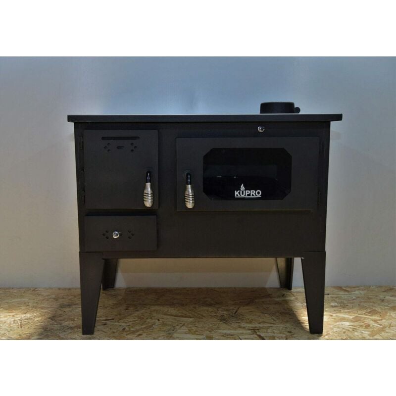 Kupro - Poêle à bois. Poêle à combustible solide avec four. 7,5 kW de puissance de chauffage. Idéal pour cuisiner. Modèle ' Tangra Legs avec verre'