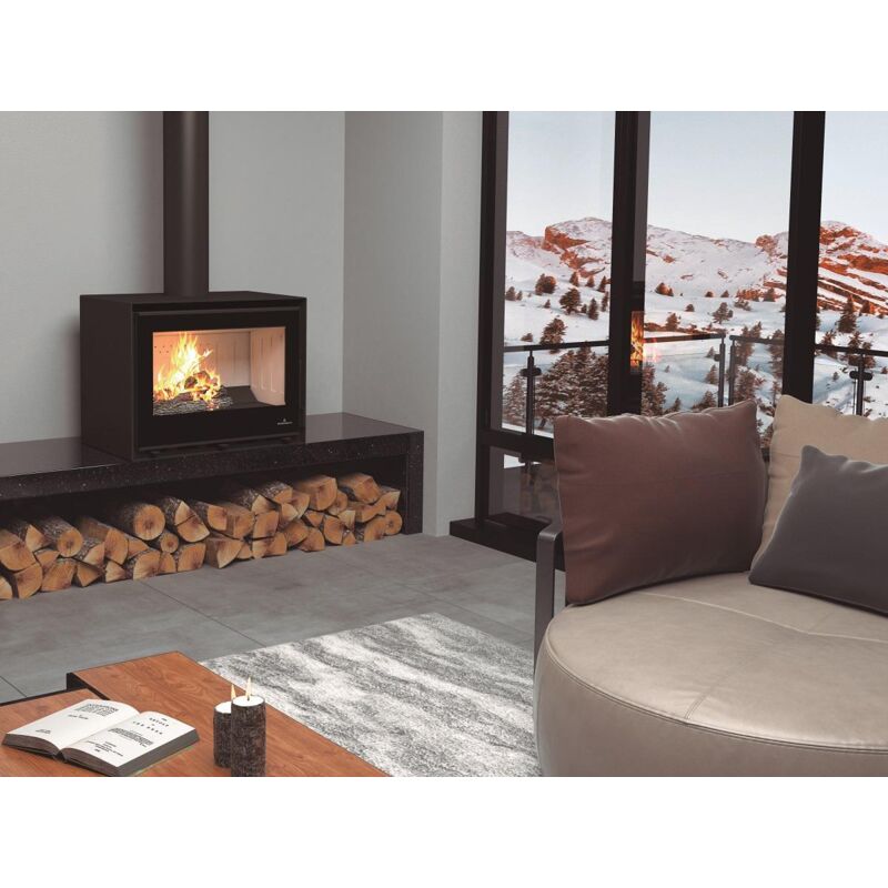 Bronpi - Poêle à bois pose libre Cairo 70 Box 12 kW Foyer en vermiculite - Avec kit ventilation