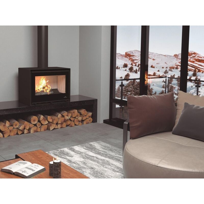 Bronpi - Poêle à bois pose libre Cairo 70 Box 12 kW Foyer en firetek - Avec kit ventilation