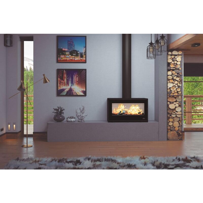 Bronpi - Poêle à bois pose libre Cairo 90 Box 13 kW Foyer en firetek - Avec kit ventilation