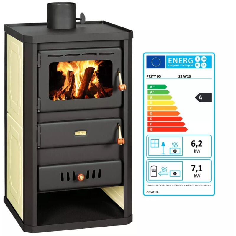 Poêle à bois pour chauffage central. Poêle à combustible solide avec chaudière intégrée. Puissance de chauffage 5 + 10 kw. Couvercle en acier. Modèle