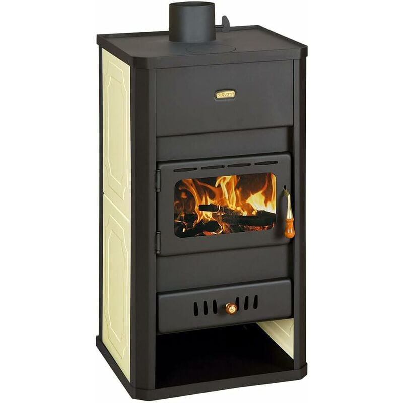Poêle à bois pour chauffage central. Poêle à combustible solide avec chaudière intégrée. Puissance de chauffage 5 + 13 kw. Couvercle en acier. Modèle