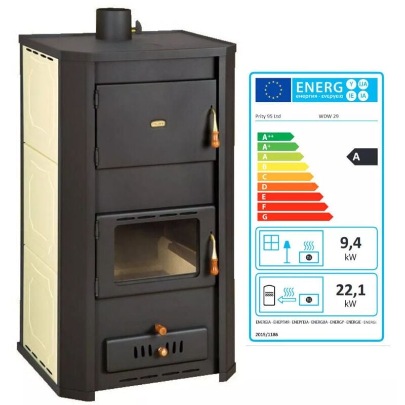 Prity - Poêle à bois pour système de chauffage central. Poêle à combustible solide avec chaudière intégrée. Puissance de chauffage 8 + 29kw. Modèle '