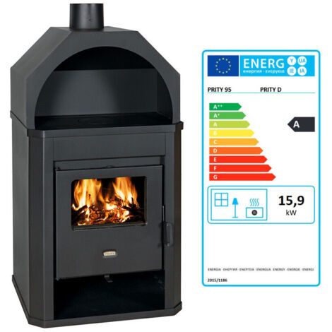 Poêle à bois Prity D – 15,9 kW, Noir Graphite, Classe A, Design Robuste