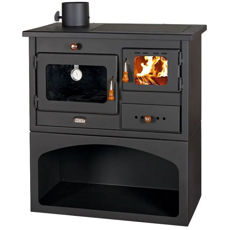 Poêle à bois. Puissance de chauffage de 10 kW. Poêle à combustible solide avec four. Fer à repasser Chauffage plates. left fumée exit modèle « Prity