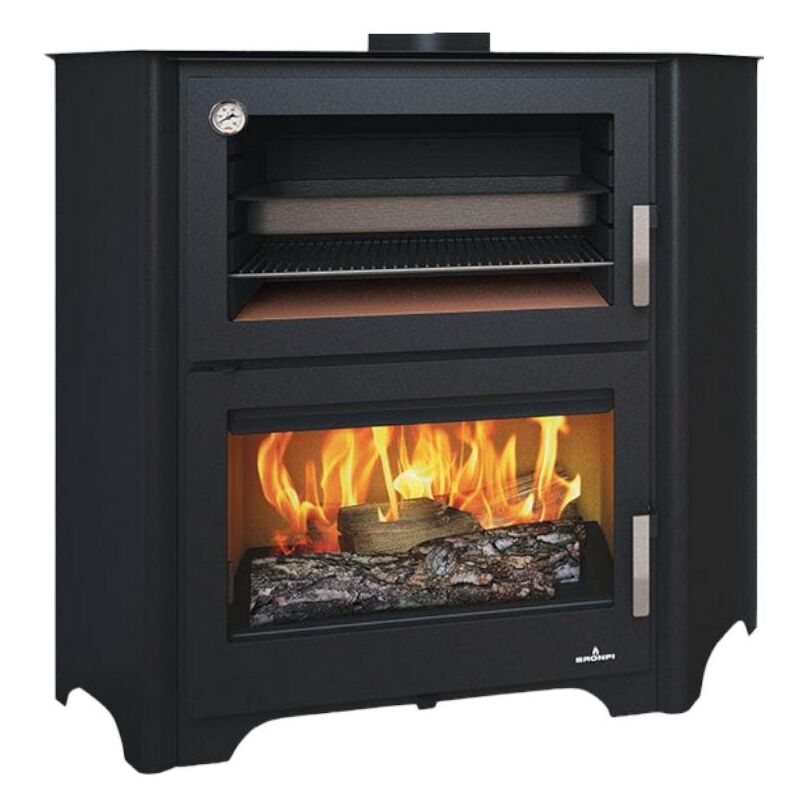 Poêle à bois raccordable avec four - BRONPI Murano - R 14 kW Avec kit air - Avec kit four inox