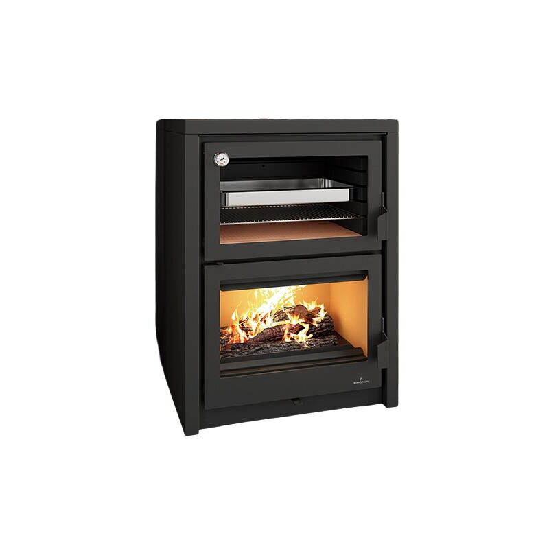 Bronpi - Poêle à bois raccordable avec four Vulcano 14 kW Sans kit air - Avec kit four inox