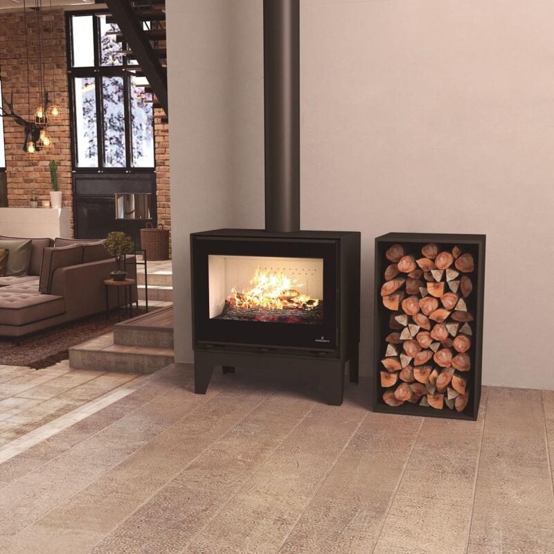 Bronpi - Poêle à bois raccordable sur pieds Cairo 70 Box 12 kW Avec kit air - Foyer en vermiculite - Sans kit ventilation